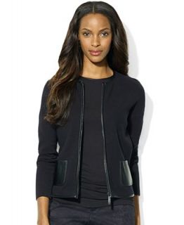 Lauren Ralph Lauren Faux Leather Trim Zip Front Jacket   Jackets & Blazers   Women