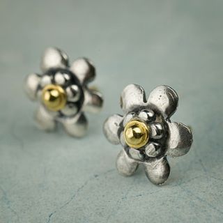 silver and gold flower stud earrings by sophie harley london