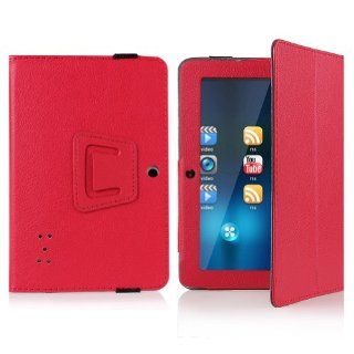 Crazycity PU Leather Slim 7 inch tablet Folio Protective Cover Case with Stand for 7" Afunta Q88, AGPtek, Alldaymall Q88, Axis, Chromo, Dragon Touch A13 Q88,Y88, Tagital with Dual Camera Tablet PC, ZTO N1, ZTO N1 plus, Zeepad 7.0 Only (Q88red) Cell 
