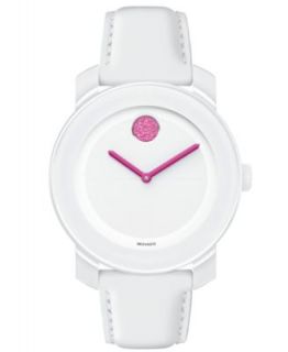 Movado Swiss Bold Medium Crystal Accent White Leather Strap Watch 37mm 3600043   Watches   Jewelry & Watches