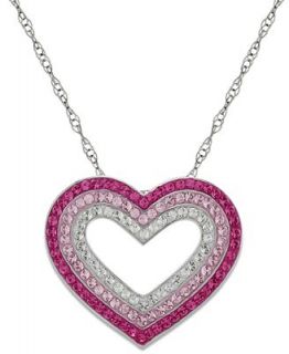 Kaleidoscope Sterling Silver Necklace, Pink and White Swarovski Crystal Heart Pendant (1 1/3 ct. t.w.)   Necklaces   Jewelry & Watches