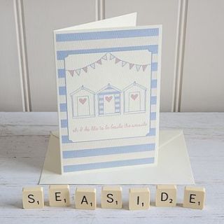 beach hut bunting seaside card personalised by lovely jubbly