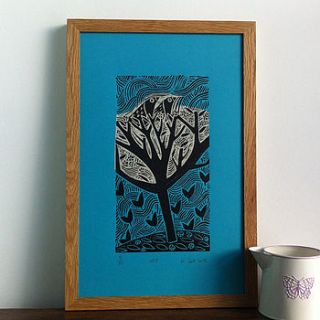 nest lino cut with chine colle by liz toole