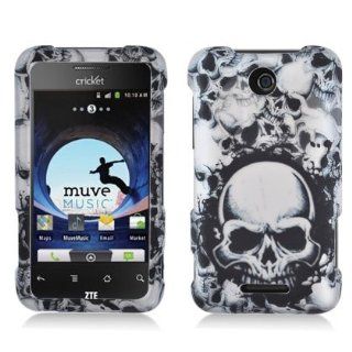 Aimo Wireless ZTEX500MPCLMT237 Durable Rubberized Image Case for ZTE Score M X500   Retail Packaging   White Skulls Cell Phones & Accessories