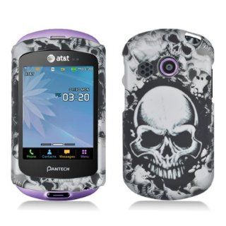 Aimo Wireless PNP6020PCLMT237 Durable Rubberized Image Case for Pantech Swift P6020   Retail Packaging   White Skulls Cell Phones & Accessories