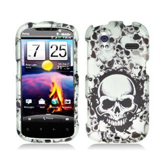 Aimo Wireless HTCAMAZEPCLMT237 Durable Rubberized Image Case for HTC Amaze 4G/Ruby   Retail Packaging   White Skulls Cell Phones & Accessories