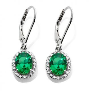 2.56ct Absolute™ Oval Emerald Color Pavé Frame Drop Earrings