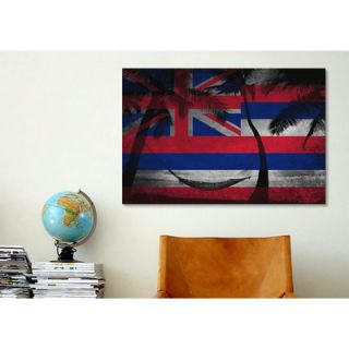 iCanvasArt Hawaii Flag, Grunge Beach Palm Trees, Ocean Hammock Graphic