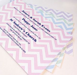 chevron personalised christening invitations by little cherub design