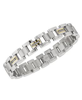 Mens Stainless Steel and 14k Gold Bracelet, Diamond Link Bracelet (1/6 ct. t.w.)   Bracelets   Jewelry & Watches