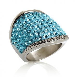 Stately Steel Crystal Accented Cigar Band Ring