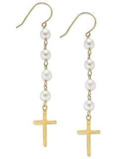 Pearl Earrings, 14k Gold over Sterling Silver Cultured Freshwater Pearl Cross Earrings (5mm)   Earrings   Jewelry & Watches