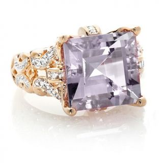 Victoria Wieck 14K Gold 9.43ct Pink Amethyst and White Topaz Art Deco Ring