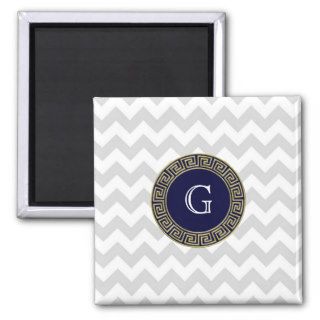 Lt Gray White Chevron Navy Greek Key Monogram Magnets