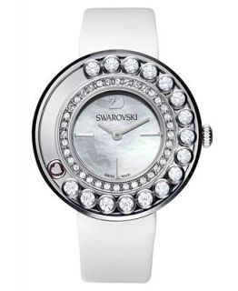 Swarovski Watch, Womens Swiss Lovely Crystals White Calfskin Leather Strap 35mm 1160308   Fashion Jewelry   Jewelry & Watches