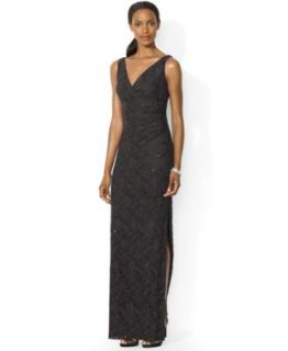Adrianna Papell Dress, Cap Sleeve Beaded Sequined Gown   Dresses   Women
