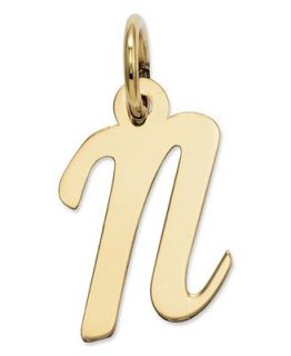 14k Gold Charm, Small Script Initial N Charm   Jewelry & Watches