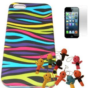 IPHONE 5 RAINBOW ZEBRA PRINT ON BLACK TPU SKIN CASE + VOODOO DOLL CHARM + SCREEN PROTECTOR *** COMBO DEALS *** Cell Phones & Accessories
