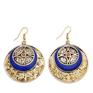 BAJALIA Handcrafted Antique Look Goldtone and Lapis  and Coral Color Resin Circ