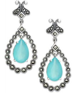 14k Gold over Sterling Silver Earrings, Blue Multi Stone Drop Earrings (14mm x 9mm, 8mm and 16mm x 10mm)   Earrings   Jewelry & Watches