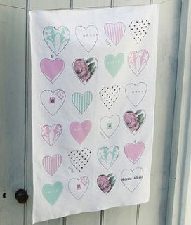 patterned hearts tea towel by anna victoria