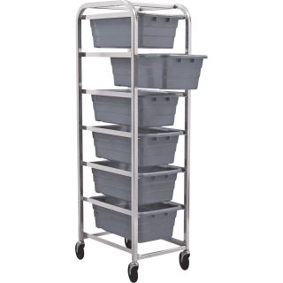 Quantum Storage 6 Shelf Cart With 6 Cross Stack Tubs — 27in. x 19in. x 71in. Cart Size, Gray  Mobile Bin Units