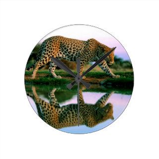 Leopard Spotted Reflections Africa Round Clocks