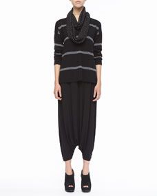Eileen Fisher Striped V Neck Merino Wool Top, Organic Cotton Tank, Infinity Scarf & Jersey Harem Pants