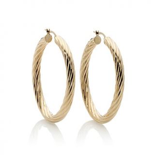 14K Yellow Gold Rope Textured Oval Hoop Earrings