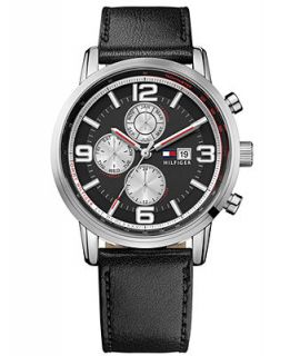 Tommy Hilfiger Watch, Mens Black Leather Strap 44mm 1710335   Watches   Jewelry & Watches