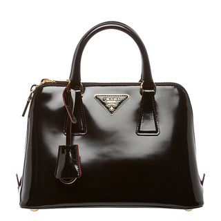 Prada 'Spazzolato Promenade' Mini Black Patent Leather Satchel Prada Designer Handbags