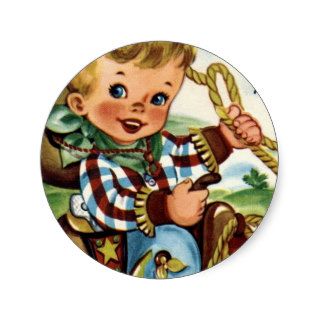 Little Cowboy   Retro Happy Birthday Card Sticker