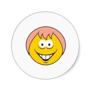 Pink Hair Girl Smiley Face Stickers