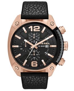 Diesel Watch, Mens Chronograph Black Textured Leather Strap 49mm DZ4297   Watches   Jewelry & Watches