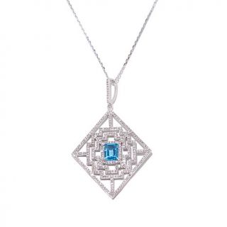 Mateo Bijoux 5.3ct Blue Topaz and White Zircon Sterling Silver "Vitral Maze" Pe