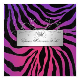 311 Silver Divine Zebra Purple Sweet Sixteen Personalized Invites