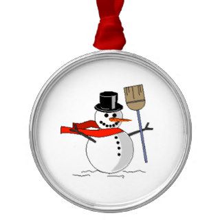 Snowman with a broom Ornament