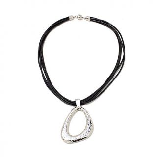 Stately Steel Freeform Stainless Steel 18" Leather 5 Strand Cord Necklace