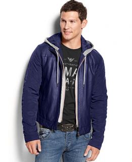 Armani Jeans Hooded Faux Leather Jacket   Coats & Jackets   Men