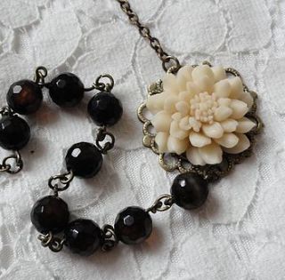 chocolate coloured agate and flower necklace by joey rose