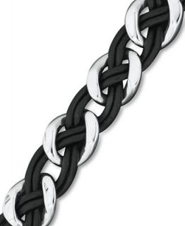 Mens Stainless Steel and Leather Bracelet, Braided Link Bracelet   Bracelets   Jewelry & Watches