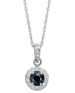 10k White Gold Necklace, Sapphire (3/8 ct. t.w.) and Diamond Accent Pendant   Necklaces   Jewelry & Watches