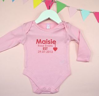 personalised girl's est year baby grow by tillie mint
