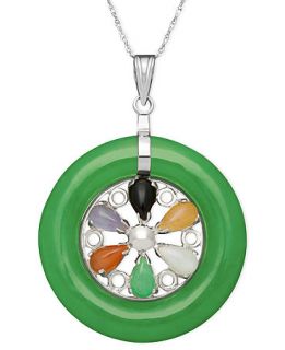Sterling Silver Necklace, Multicolor Jade Circle Pendant   Necklaces   Jewelry & Watches
