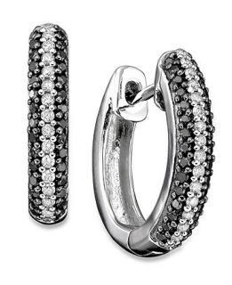 Diamond Earrings, Sterling Silver Black and White Diamond Stripe (3/4 ct. t.w.)   Earrings   Jewelry & Watches