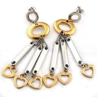 FIBO STEEL Jewelry Silver with Gold Womens Stainless Steel Drop Earring Jewelry