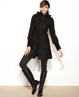 DKNY Coat, Hooded Wool Blend Walker Babydoll   Coats   Women