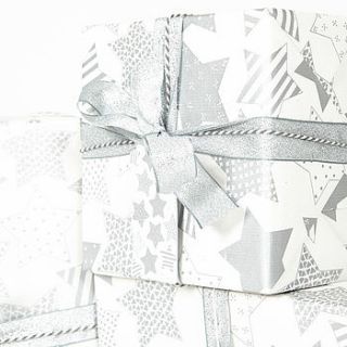 silver stars white christmas wrapping paper by sophia victoria joy