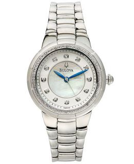 Bulova Womens Diamond Accent Stainless Steel Bracelet Watch 34mm 96R174   Watches   Jewelry & Watches