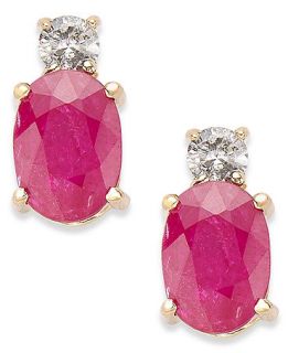 14k Gold Earrings, Ruby (2 ct. t.w.) and Diamond (1/8 ct. t.w.) Oval Earrings   Earrings   Jewelry & Watches